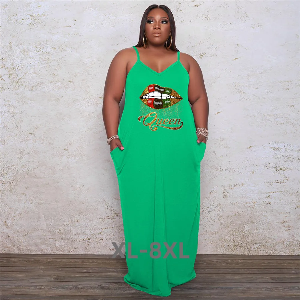 

Plus Size Dresses for Women Clothing Lip Print Sexy Elegant Stretch Slip Casual Loose Maxi Dresses Who 3xl 4xl 5xl 6xl