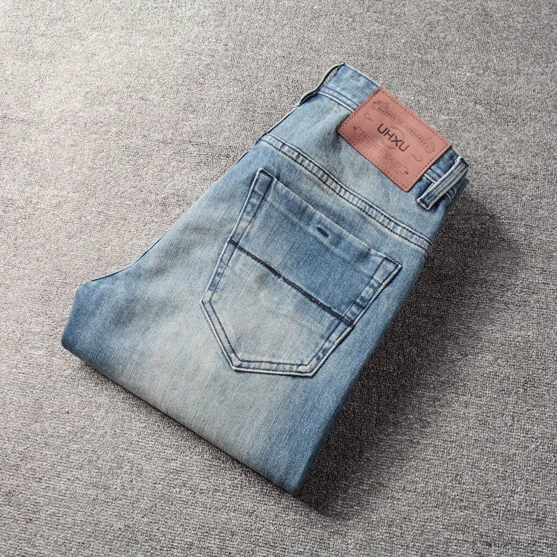 Vintage Fashion Men Jeans Retro Blue Elastic Slim Fit High Quality Ripped Jeans Men Denim Trousers Casual Designer Pants Hombre