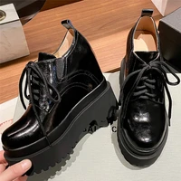 chunky platform pumps shoes women lace up genuine leather high heel ankle boots female round toe fashion sneakers casual shoes