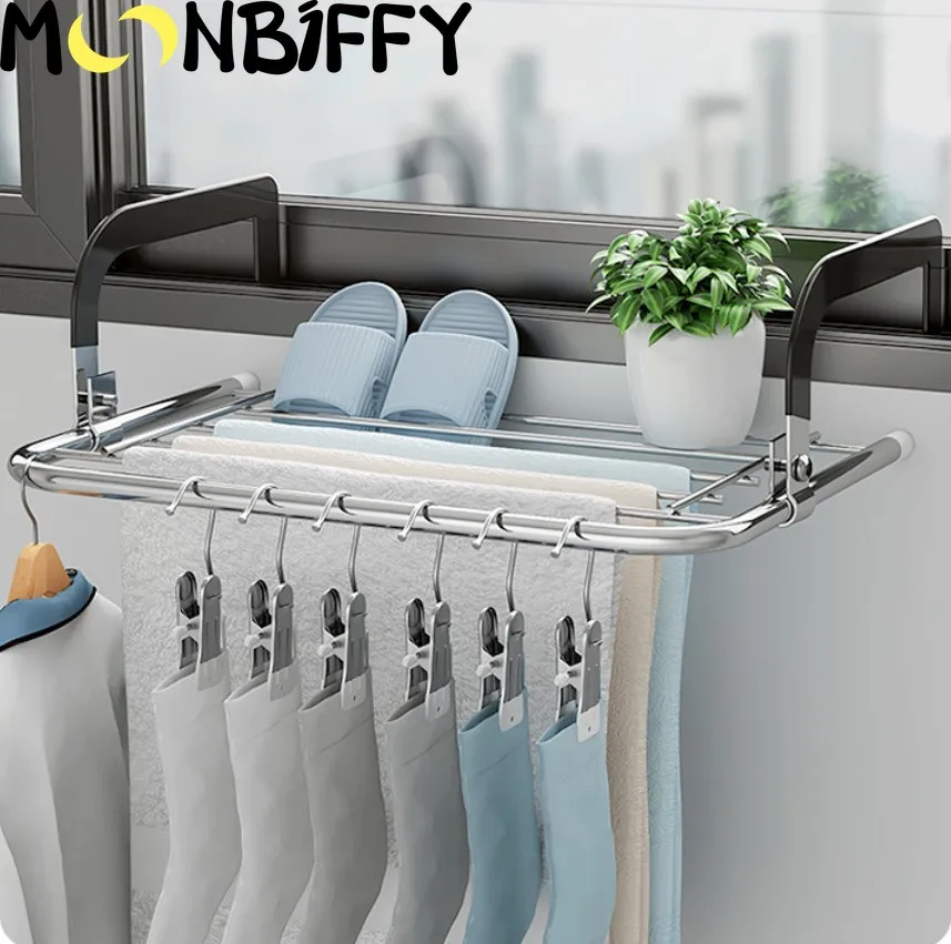 

Brand new multifunctional stainless steel foldable drying rack window balcony socks small shoe rack clothes hanger