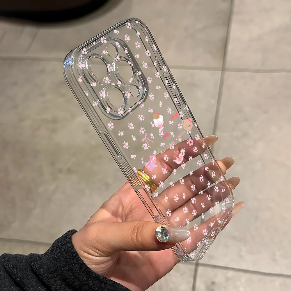 Фото Силиконовый чехол для телефона Little Bear Pink Flower для IPhone 17 16 15 14 13 12 11 Pro Xs Max Air Mini 7 8 6 6s Plus SE 2020 2022 Cover №3