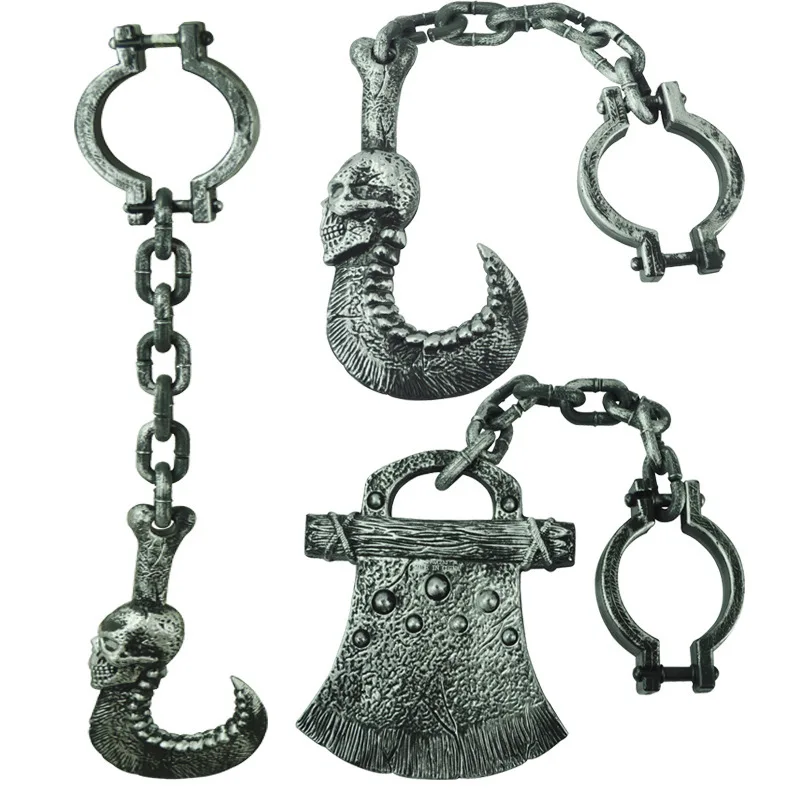 

Halloween Weapons Equipment Toys Axe Hook Chain skeleton Hook Plastic Handcuffs Props