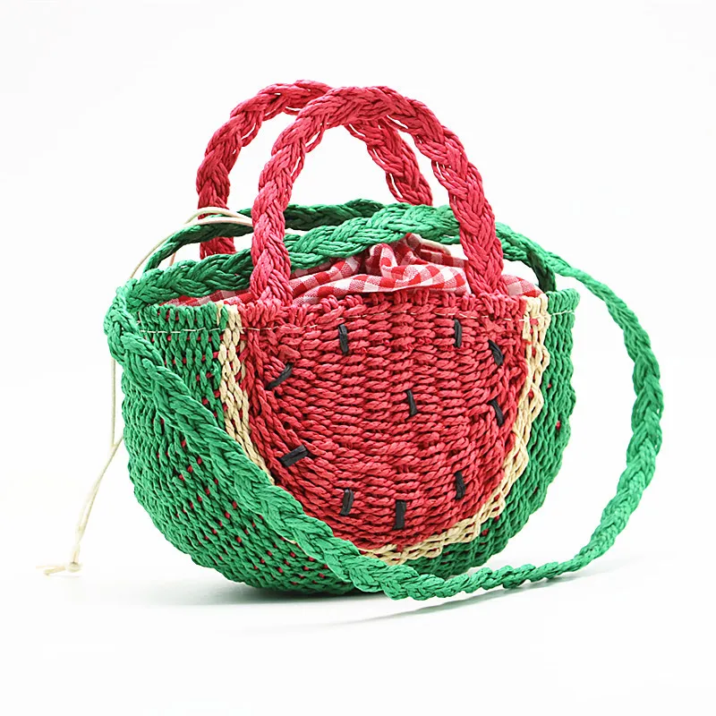 New Watermelon Straw Bag Shoulder Crossbody Braided Children's Handbag Women's Fruit |