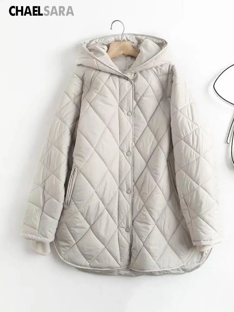 

Women Winter Loose Hooded Parkas Coat Vintage Long Sleeve Female Outerwear Chic Warm Overcoat
