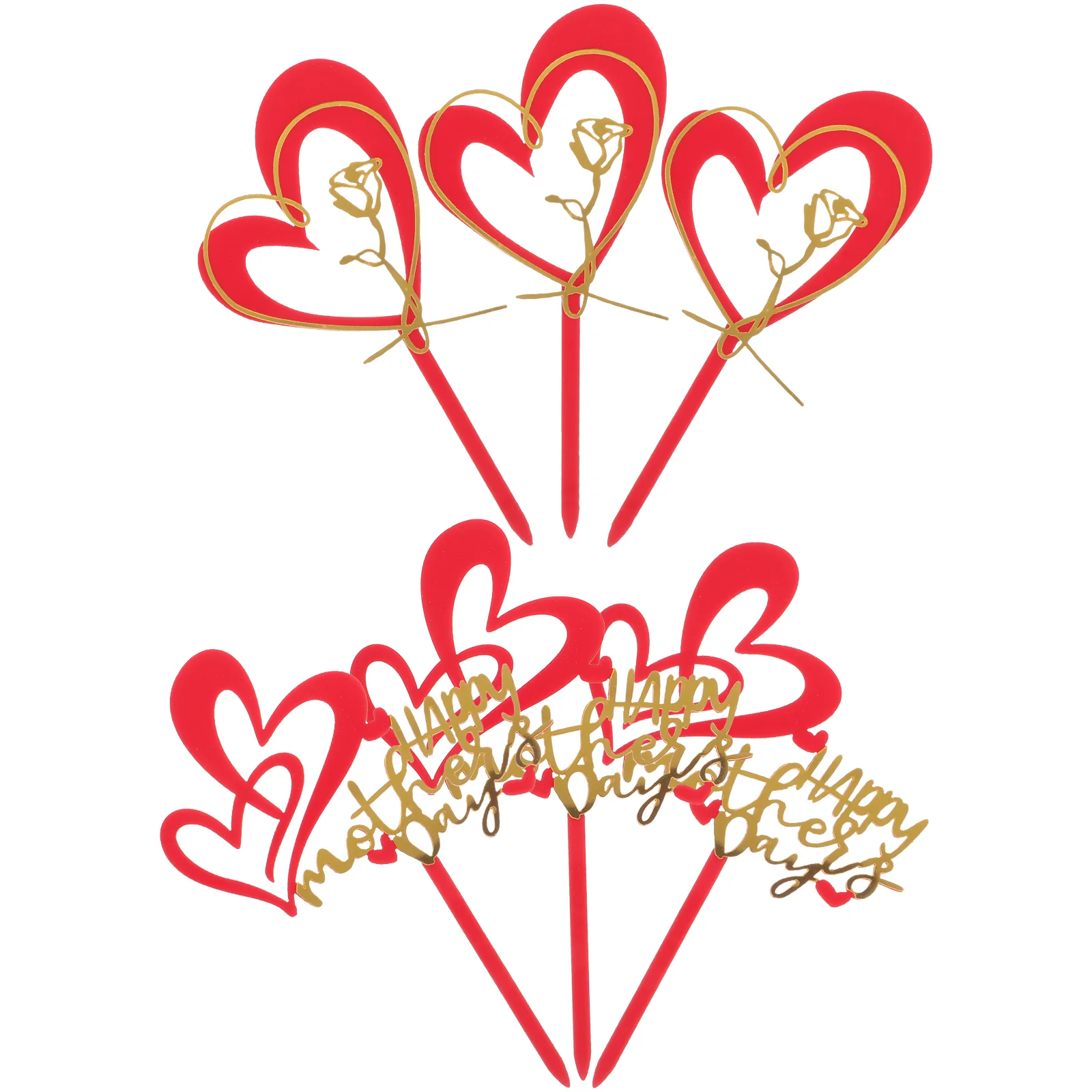 

6 Pcs Cake Decorating Add-Ins Mother's Day Baking Toppers Mothers Gifts Heart-shaped Picks Acrylic Inserting Mom