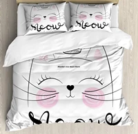 cat duvet cover set meow calligraphy princess kitten with a crown drawn by hand decorative 3 piece bedding set with 2 pillow