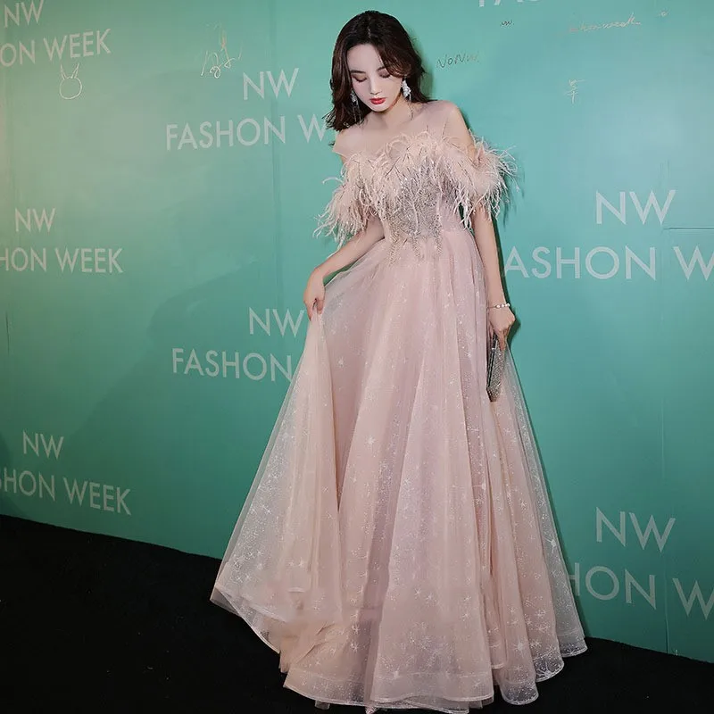 Новинка роскошное модное платье для взрослых с розовыми перьями дня рождения