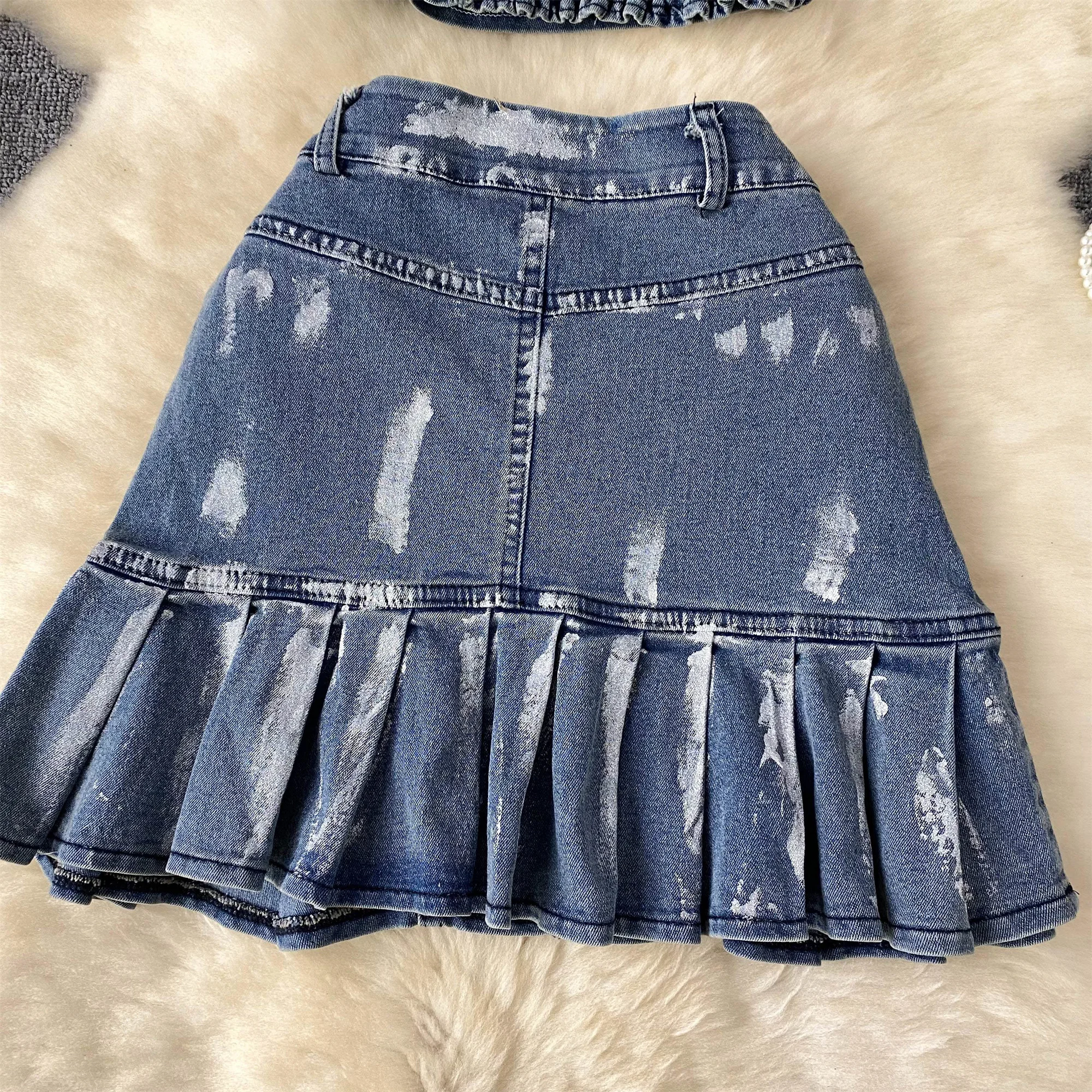 Женский комплект из 2 предметов джинсовый Топ без бретелек и короткая облегающая