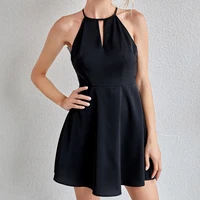 women black dress lace sexy neck mounted halter backless clothing hollow out solid color sleeveless dresses 2022 summer