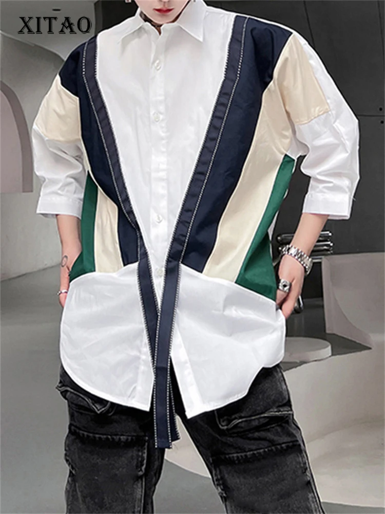 

Женская рубашка в полоску XITAO, повседневная однобортная рубашка с рукавом три четверти и отложным воротником, HQQ0270