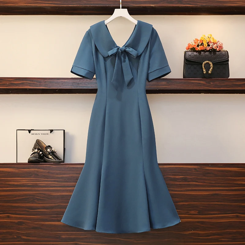 Женское платье-Русалка с бантом и V-образным вырезом