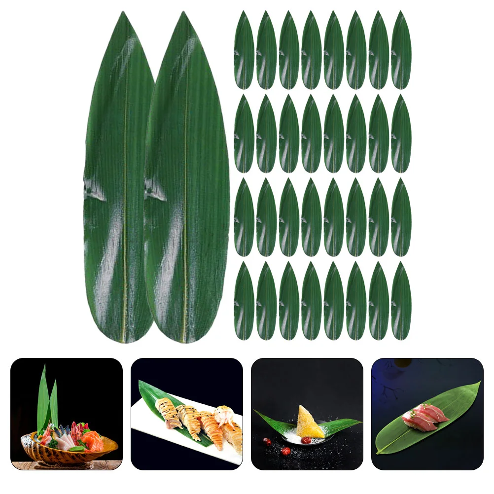100 Pcs Sushi Bamboo Leaves Decorative Leaf Plate Japanese Food Mat Sashimi Ornament Dish