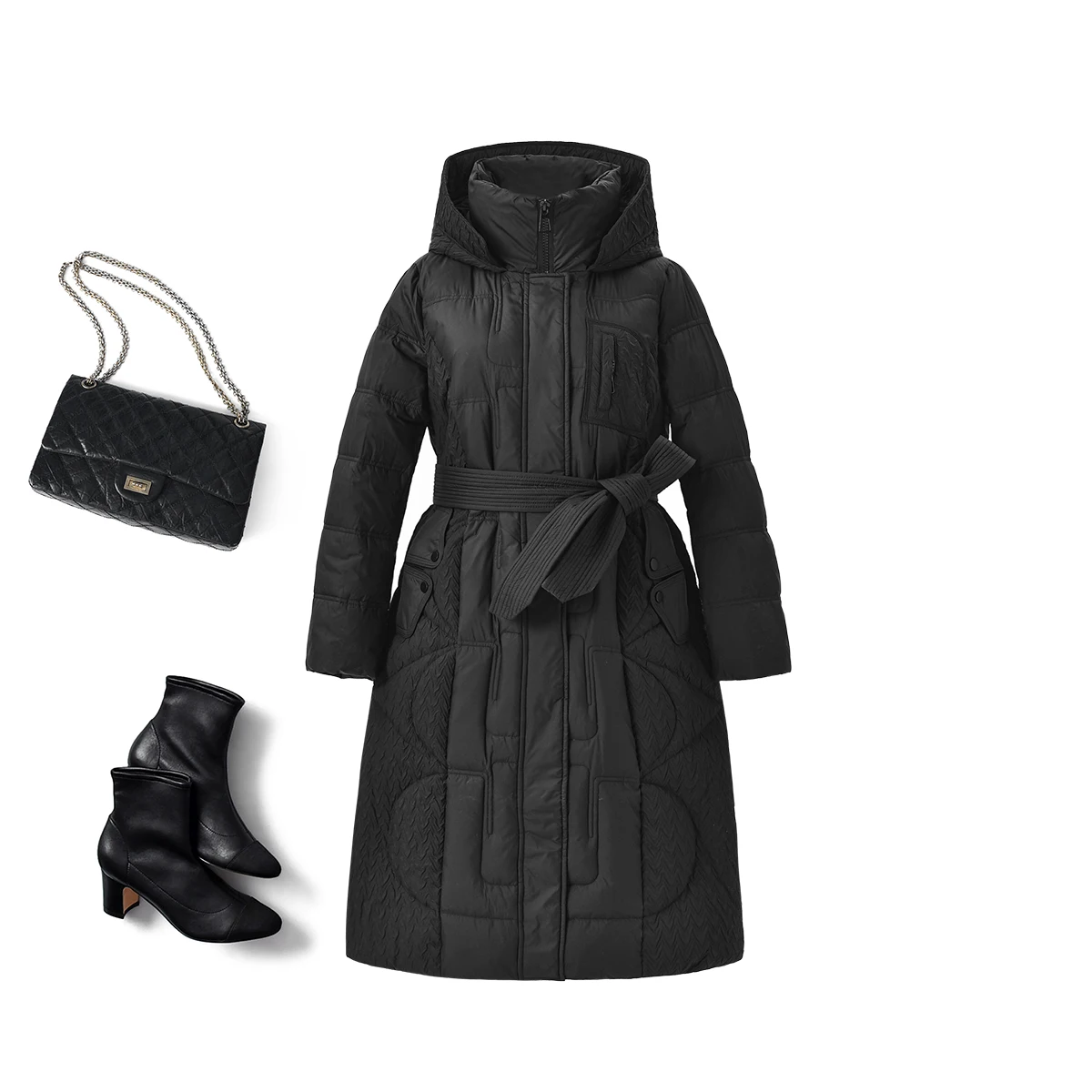 Winter Hooded Puffer Jacket  Long  90%  White Duck Down  High Street  Adjustable Waist  Coat Women  Jackets for Women