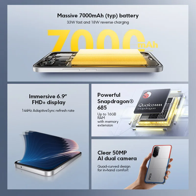 Фото Смартфон POCO M7 Global Version 128 ГБ/256 ГБ Snapdragon 685 Аккумулятор 7000 мАч Погружной 6,9-дюймовый дисплей FHD + 33 Вт Зарядка 50 МП NFC №3