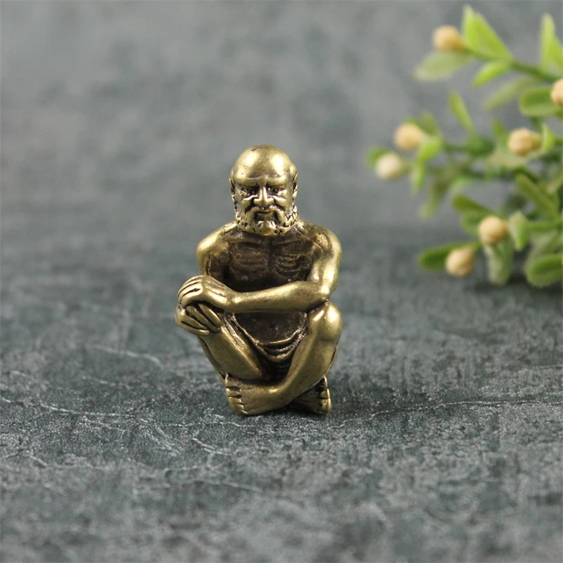 

Vintage Copper Sitting Dharma Buddha Statue Solid Brass Bodhi Figurines Miniatures Desktop Ornament Accessories Home Decorations