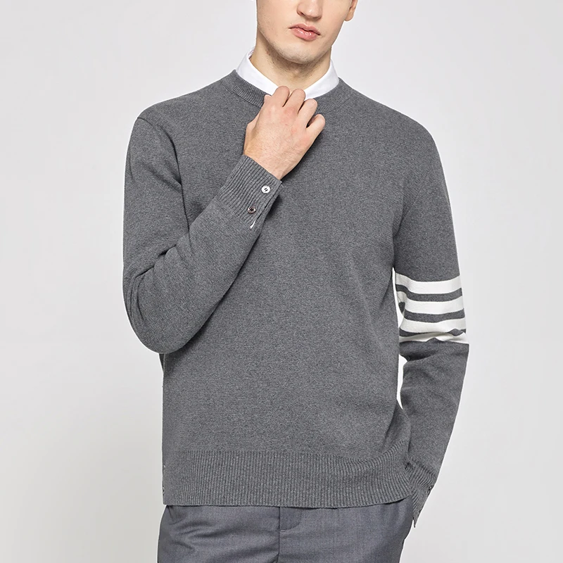 TB THOM Sweater Men's Fashion Luxury Brand Sweatshirt O-Neck Pullovers Korean 4-Bar Striped Long Sleeve Knitted Sweaters