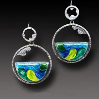 boho round geometric colorful stone drop earrings for women vintage handmade carved pattern dangle earrings wedding jewelry