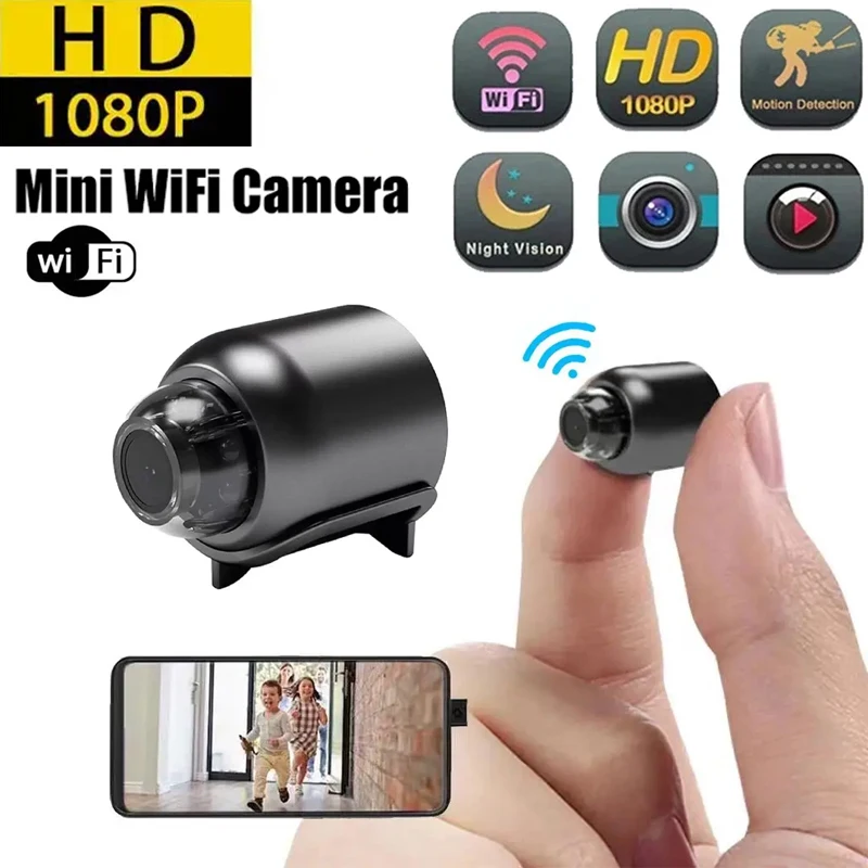 מצלמת מיני Full HD ברזולוציה של 1080P עם חיבור Wifi, ראיית לילה חכמה לפנים, מצלמת אנוש AI עם שמע ווידאו מחוברת למערכת הביטחון הביתית