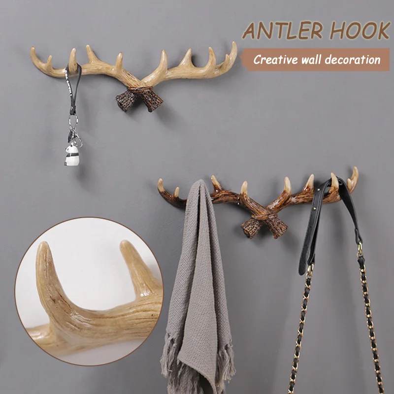 

Creatives Resin Antlers Coat Hook Pastoral Wall Mounted Hanger Decorative For Livingroom Bedroom Hot