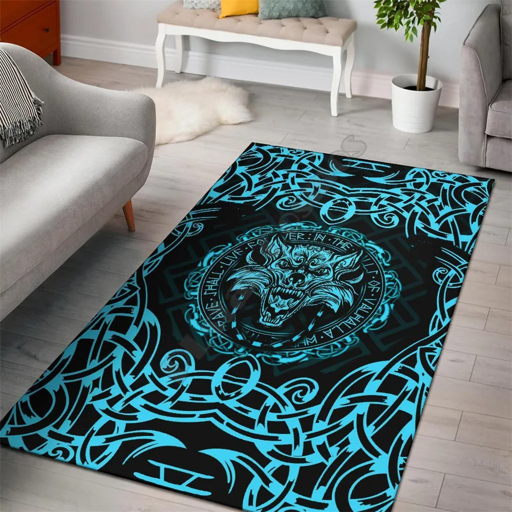 

Viking Style Area Rug Fenrir Viking Cyan 3D All Over Printed Rugs Mat Rugs Anti-slip Large Rug Carpet Home Decoration