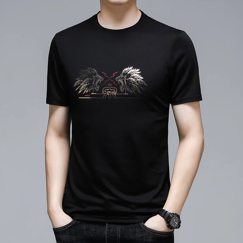 

2022 New Rhinestones T Shirts for Men's Summer Short Sleeve Casual T-Shirt Slim O-neck Tops Tees Streetwear Social Male Clothing