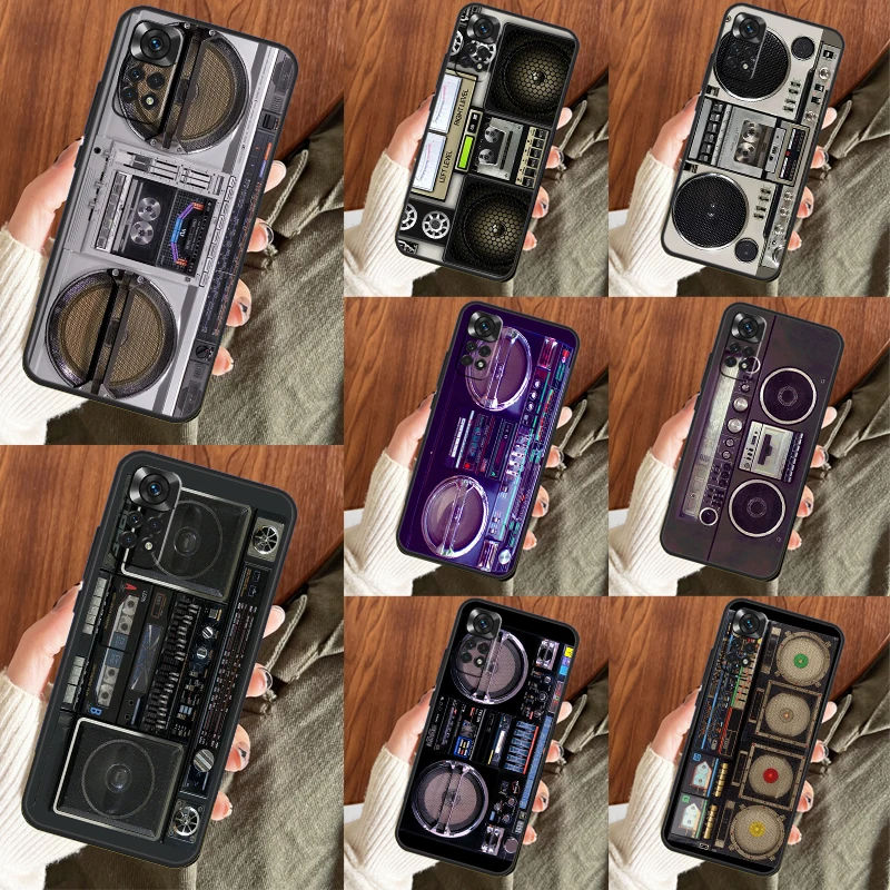 Retro Black Boombox Case For Xiaomi Redmi Note 12 Pro 8 9 10 11 Pro Note 11S 9S 10S 9A 9C 9T 10C 12C Cover