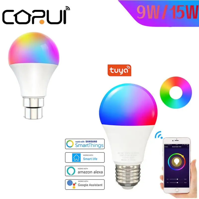 

CORUI TUYA WiFi Smart Dimming Bulb E27 RGBCW 100-240V LED Light Voice Control Smart Home Alexa Light Google Home Yandex Alice
