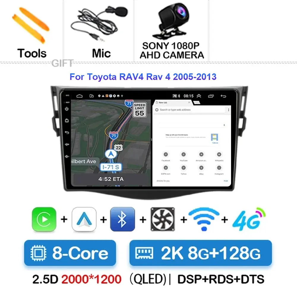 

Автомобильный радиоприемник Android 15, Android Auto для Toyota RAV4 Rav 4 XA30 2005-2013, мультимедийный видеоплеер Carplay, DSP 48EQ, навигация, WIFI