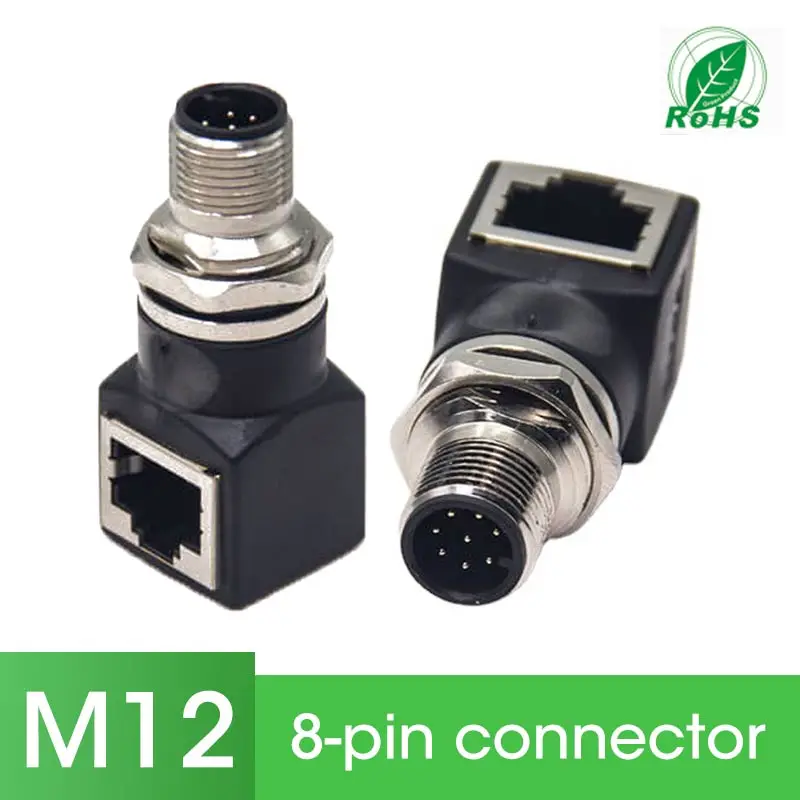 

M12 4pin 8pin Connector to RJ45 Plug Male to Famale Adapter A Style Coding 40A Straight Ethernet Extension Connector Adapter