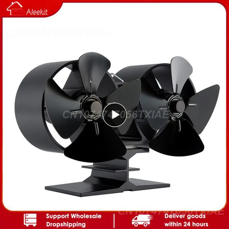 

Double Heat Powered Stove Fan Log Wood Burner Fan Quiet Black Home Fireplace Fan Efficient Heat Distribution
