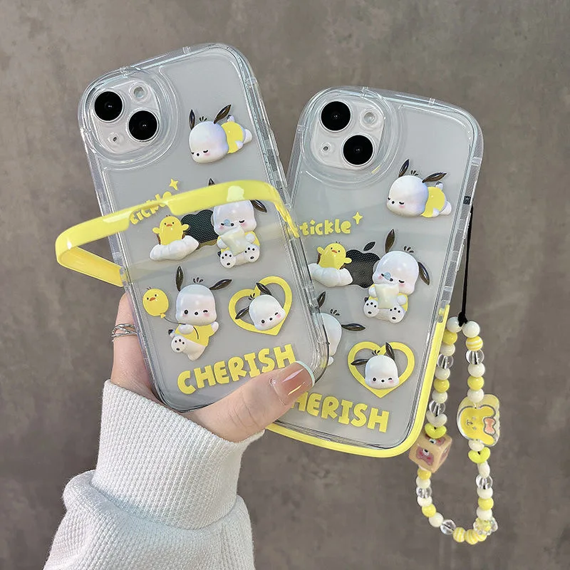 

Sanrio Pochacco With Chain Phone Cases For iPhone 14 13 12 11 Pro Max Mini XR X XS MAX 8 7 Plus SE 2020 Transparent Cover