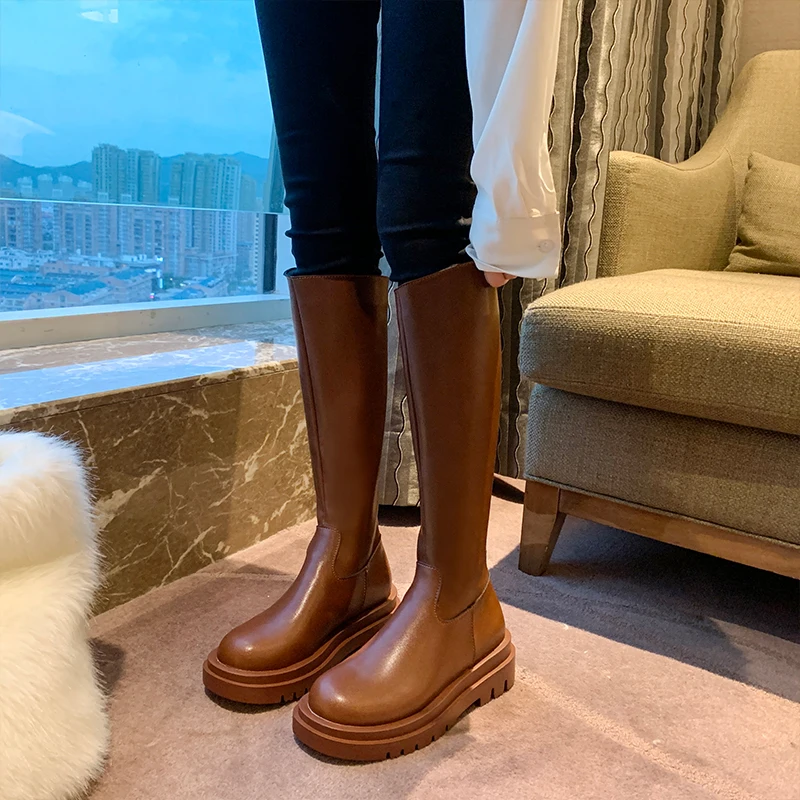 

Женские сапоги выше колена с круглым носком, женская обувь на плоской подошве, Роскошные Дизайнерские Сапоги на молнии, женские сапоги выше ...