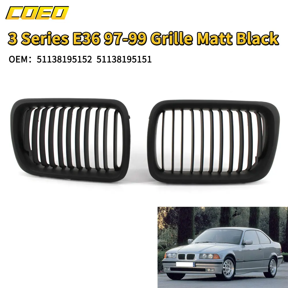 

Matt Black Car Grill Replace Parts For BMW 3series E36 OEM 51138195152 51138195151 For Repair Upgrade Vehicle Looks