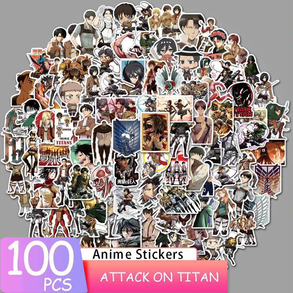 

50/100PCS Anime Attack on Titan Shingeki No Kyojin Stationery Stickers Laptop Luggage Skateboard Graffiti PVC Decals for Kid Toy