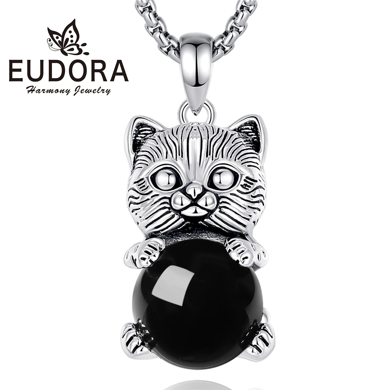 Eudora милый кот ожерелье из обсидиана энергетический натуральный целебный камень