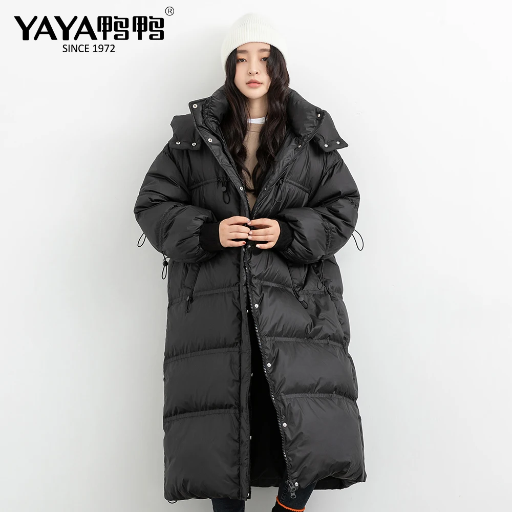 

YAYA New Winter Women's Super Inclusive Extended Down Jacket 90% White Duck Liner Wide Waist Thicken Stand Collar Hooded Coat