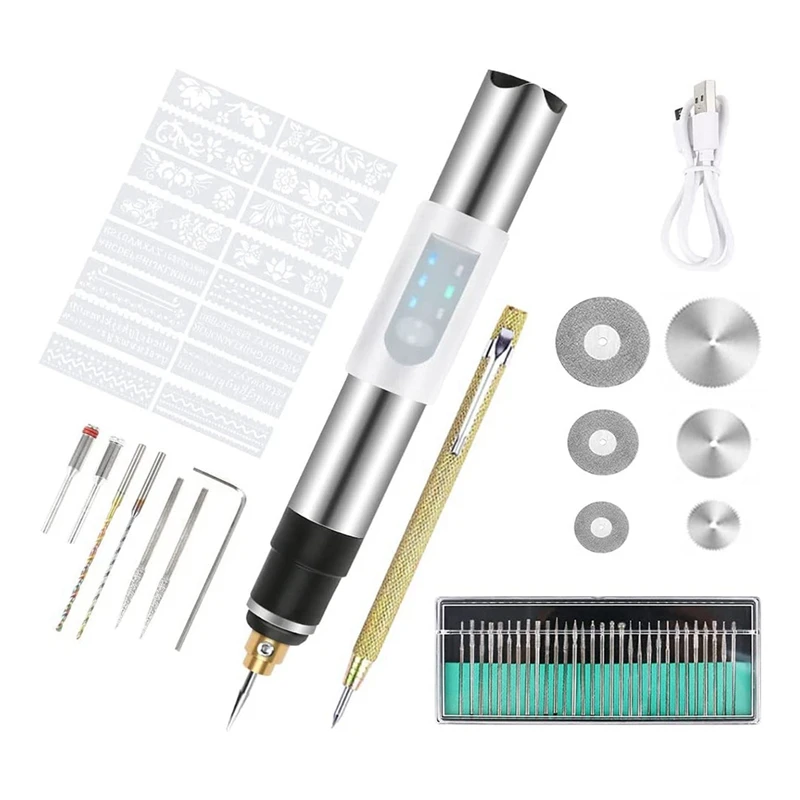

Electric Engraving Pen, Rechargeable Engraver Etching Pen, Cordless Rotary Tool, Scriber And Stencils For Carving Glass