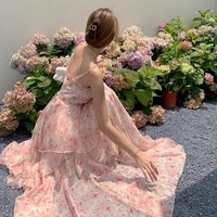 2022 summer new fairy dress summer bali seaside holiday floral french sweet and fresh sling ruffled dress long
