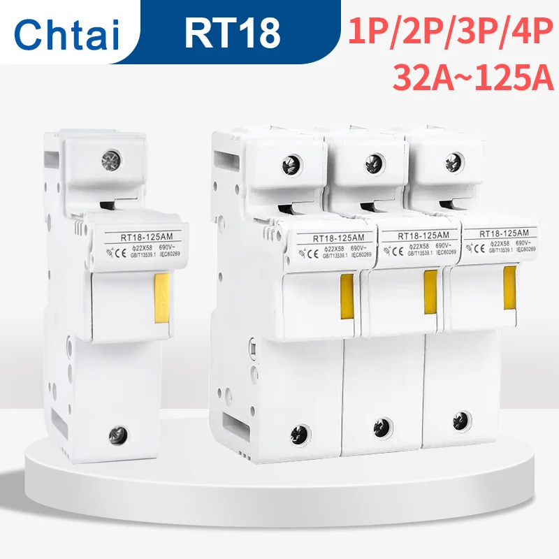 

RT18-125AM 1-4P 63A 80A 100A 125A Din Rail mounting Fuse Holders Fuse Holder Base 1Pole for 20x58mm link size AC690V