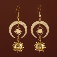 greek mythology sun face earrings brass antique gold sun moon pendant creative design women party jewelry gifts