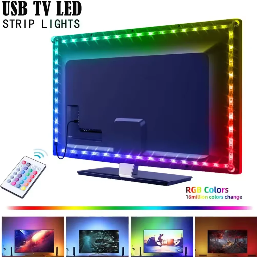 Светодиодная лента STTL 3M 90LEDs SMD 5050 для ТВ, индивидуальный дизайн, 1М 2М 3М 4М 5М, с пультом ДУ, RGB, для подсветки телевизора (art.: 3920dab0ff85e) - 3920dab0ff85e
