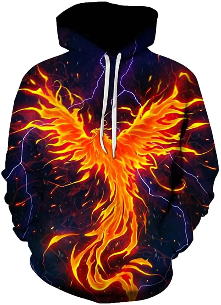 Men's Novelty Phoenix Hoodie Long Sleeves Cool 3D Graphic Print Sweatshirt Pullover Blue Phoenix Printed Hoodies