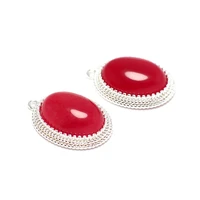 2pcs oval earring charmssilver plated brassred cabochon natural stone pendantjewelry necklace making 20x14mm