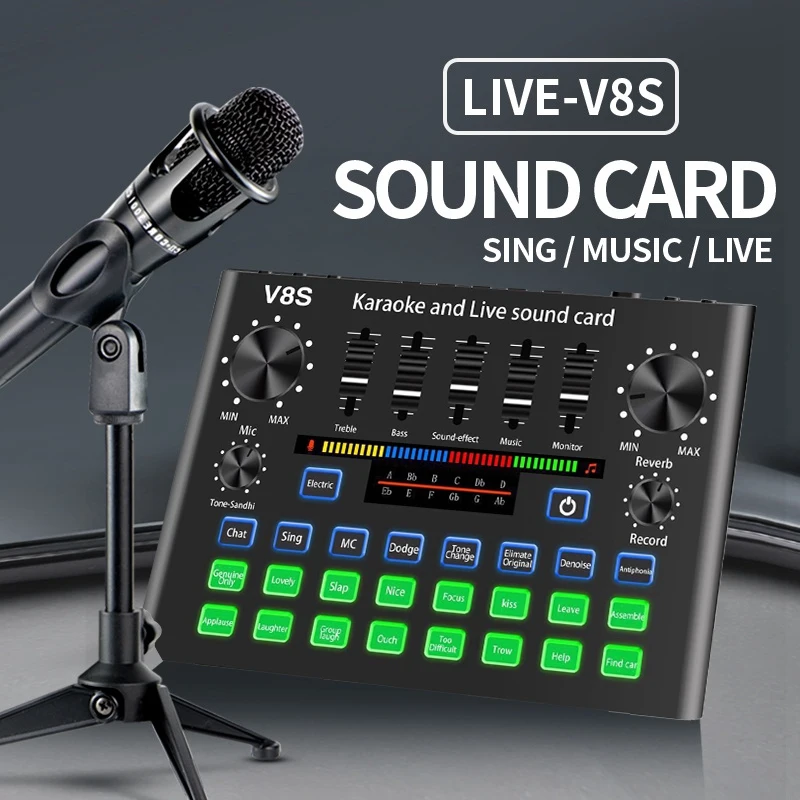 

V8S Phone Sound Card Set Bluetooth Microphone Live Broadcast Equipment Computer Universal Microphone Voice Changer