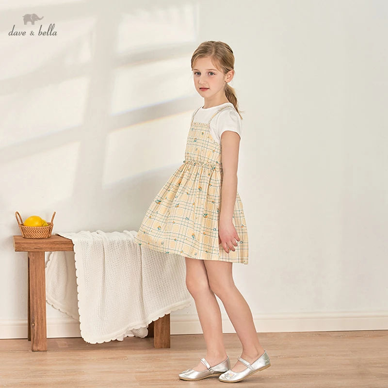 

DK2222148 dave bella summer girl's 5Y-13Y fashion cartoon plaid dress children sweet boutiques dress kids infant lolita clothes