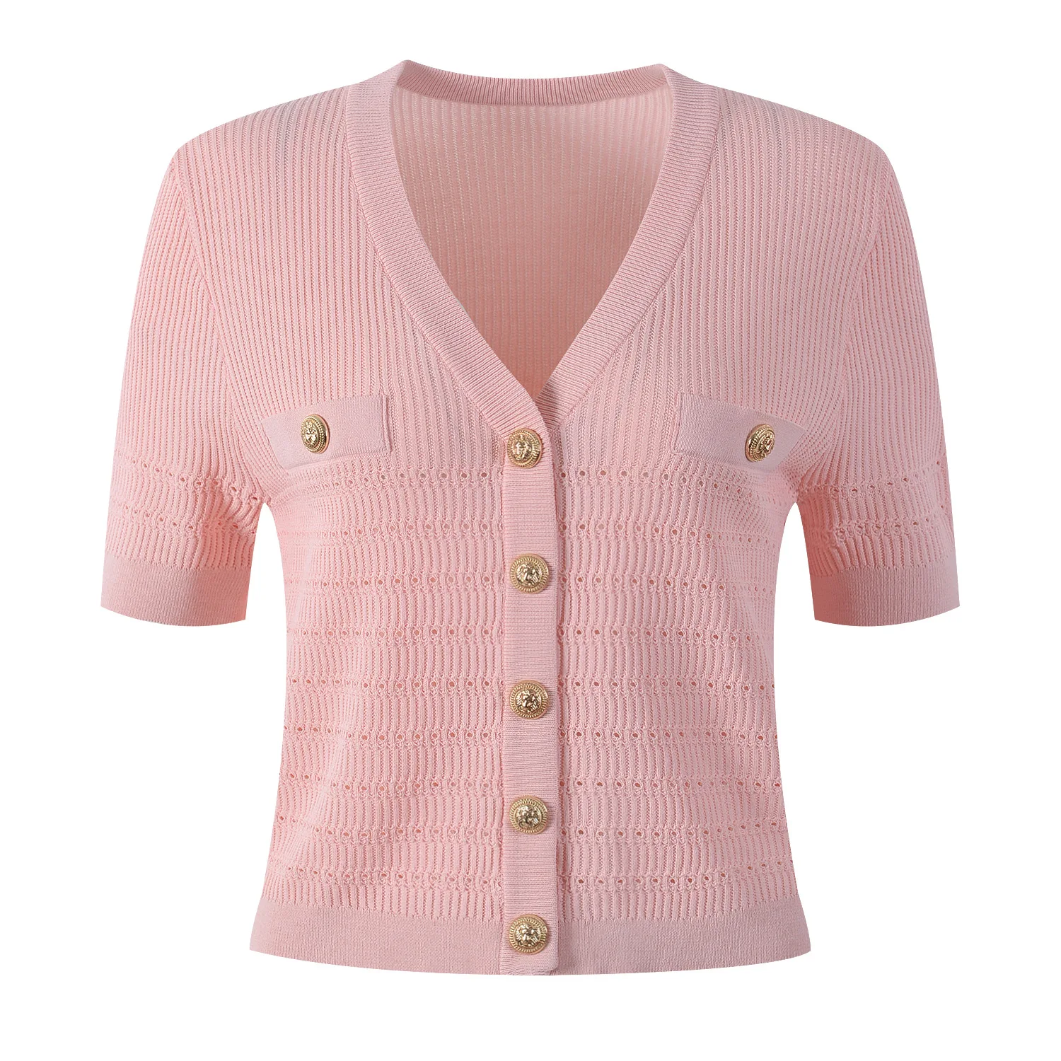 

Summer T Shirts for Women T-shirt Luxury Gold Buttons Short Sleeve Tees Sexy V-Neck Tee Korean Ropa Para Mujer Women Clothing