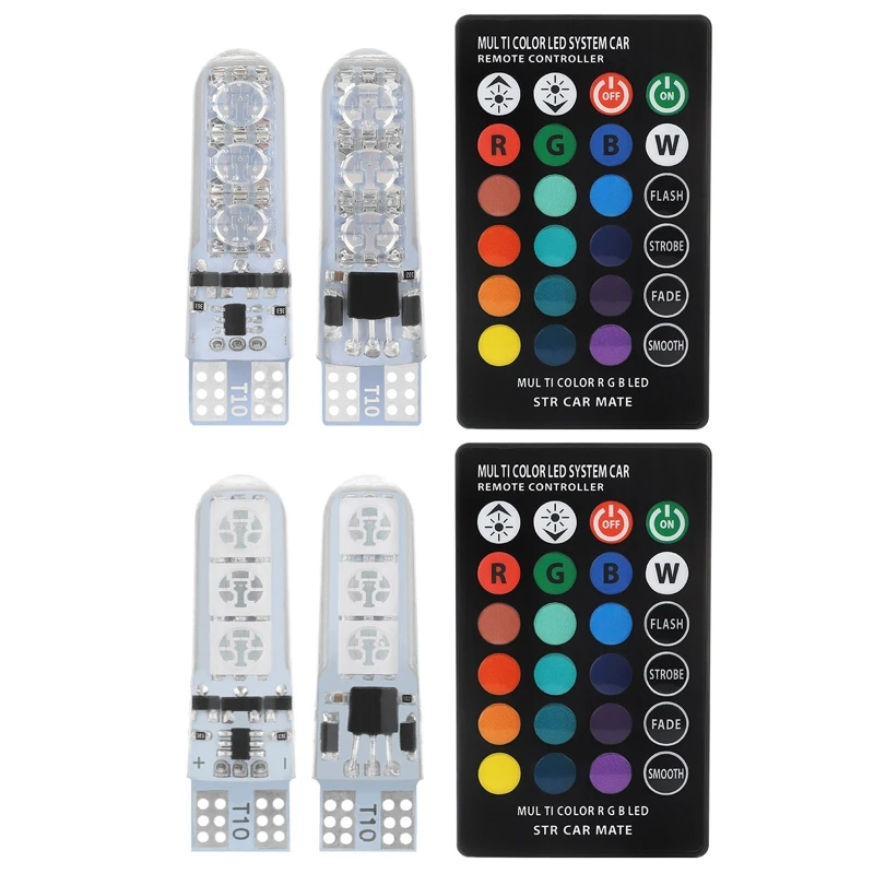 

J60F 2pcs T10 RGB Color Changing 5050 6SMD LED Bulb COB Car Flash Reading Wedge Light