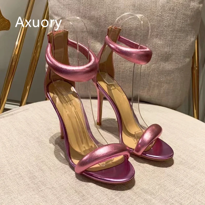 Women's High Heeled Sandals Genuine Leather Peep Toe Rhinestone Ankle Cross Tied Wedding Shoes Summer High Heels Sandals Woman