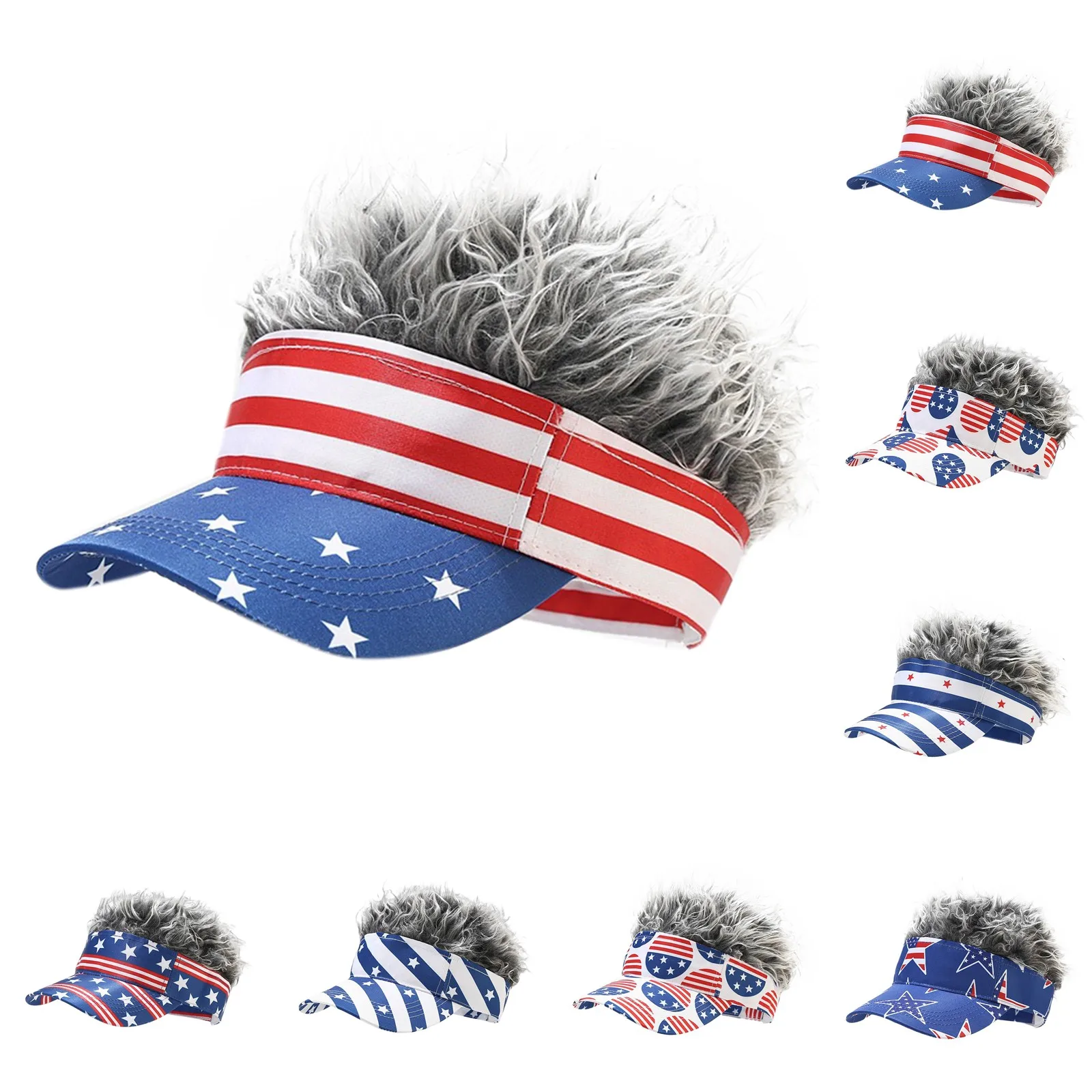 

Бейсболка с флагом США, в полоску, с париком, популярная шапка, бейсболка с принтом на День Независимости, без пуговиц, Классическая бейсболк...