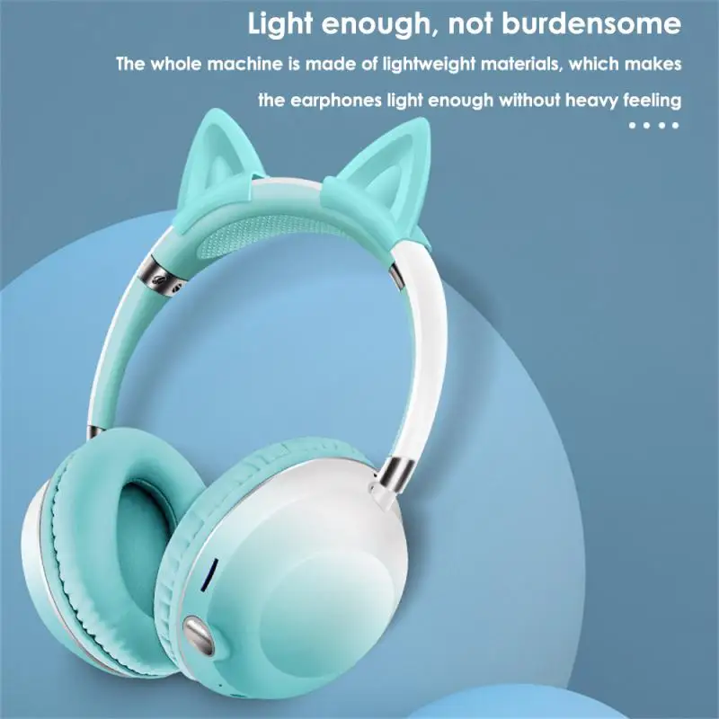 

Wireless Headset With Mic Control Long Standby Over-head Headset 40mm Units Cat Ear Gradient Earphone Stereo Cute Music Helmet
